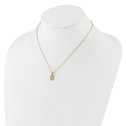 Sterling Silver Gold-plated Micro-Pave CZ Link Pendant 16 inch with 2 inch Extension Necklace