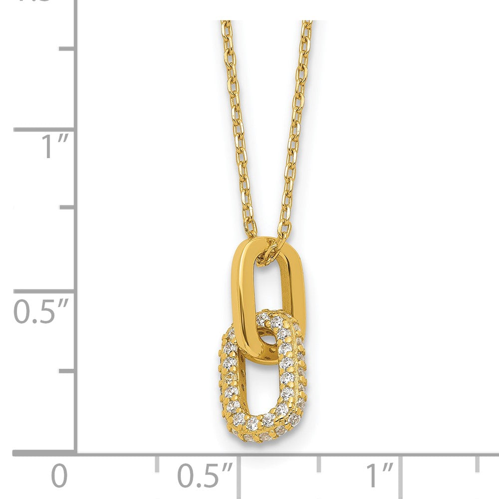 Sterling Silver Gold-plated Micro-Pave CZ Link Pendant 16 inch with 2 inch Extension Necklace