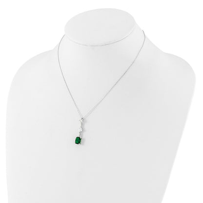 Sterling Silver Rh-plated Green and White CZ 16in w/2in ext Necklace
