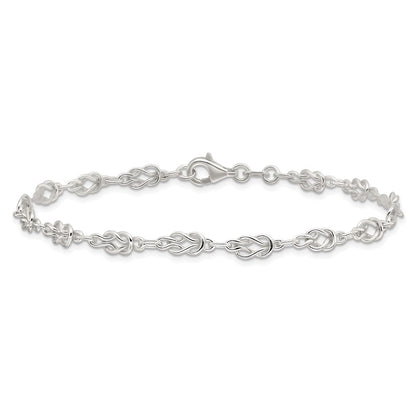 Sterling Silver 9inch Solid Polished Fancy Knot-Link Anklet