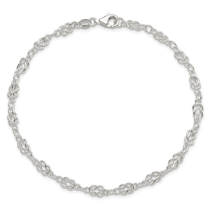 Sterling Silver 9inch Solid Polished Fancy Knot-Link Anklet
