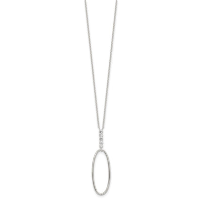 Sterling Silver E-coated CZ Oval Dangle 17.75in Necklace