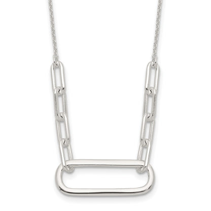 Sterling Silver E-coated Large Paperclip Link Center 17.5in Necklace
