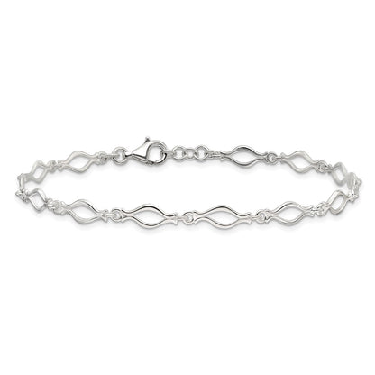 Sterling Silver 10inch Solid Polished Fancy Link Anklet