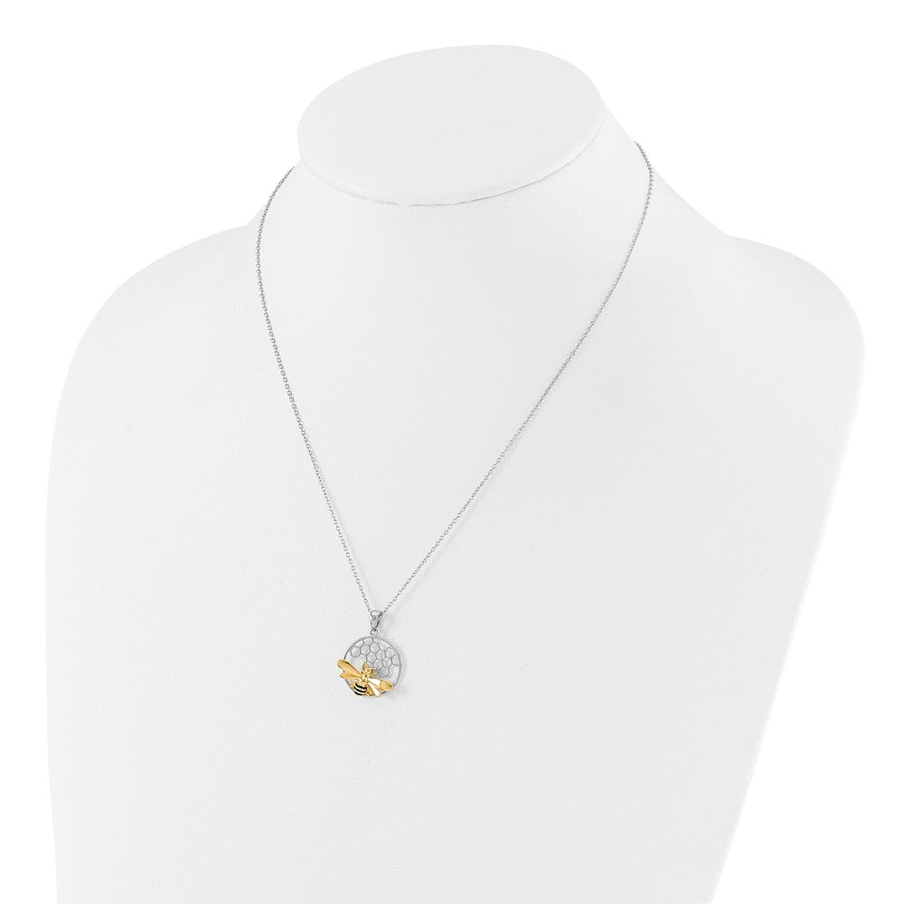 Sterling Silver Rhodium/Gold-tone Enameled Bee 18in Necklace