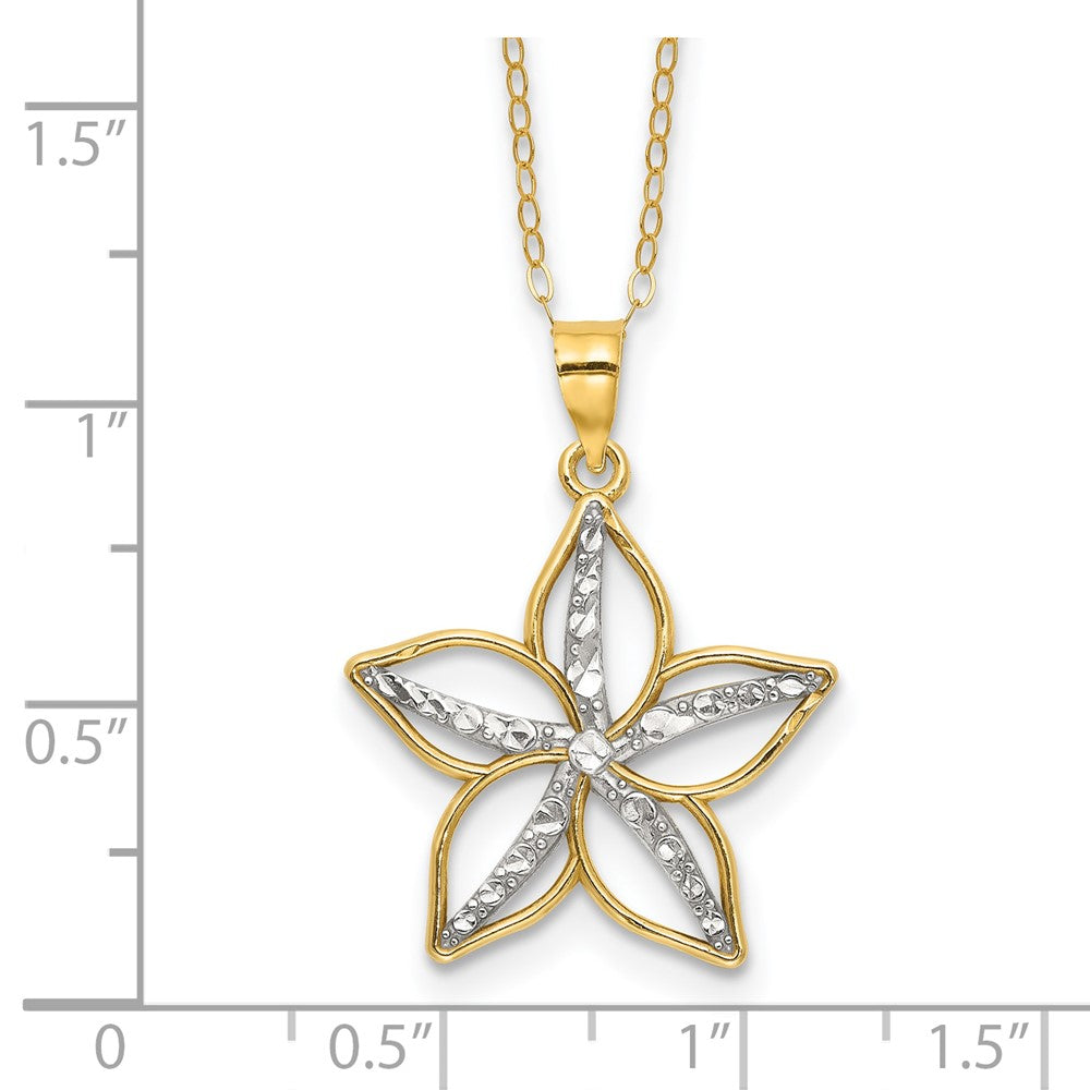 Affordable Expressions Sterling Silver Gold-tone with White Rhodium Diamond-cut Accent Flower Pendant 16 Inch Necklace with 2 inch extension