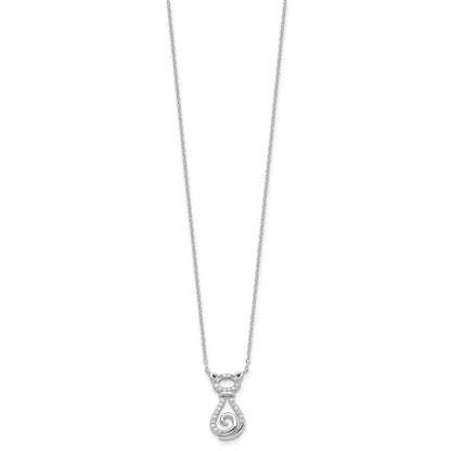 Sterling Silver Rhodium-plated CZ Cat w/2IN Ext Necklace