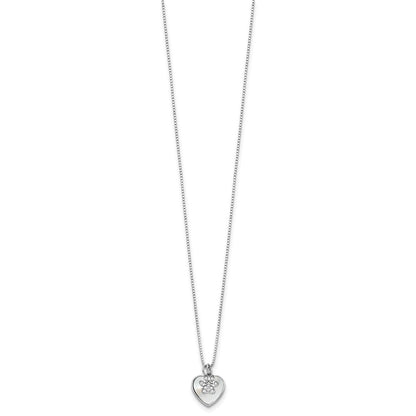 Sterling Silver Rhod-plated MOP/CZ Paw w/2IN Ext Necklace