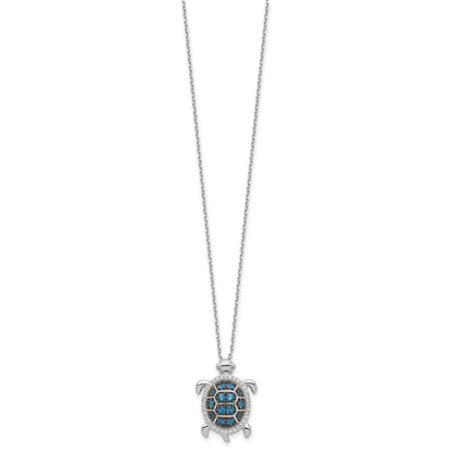 Sterling Silver Rhodium-plated and Black Rhodium CZ Turtle 16 inch with a 2 inch extention Necklace