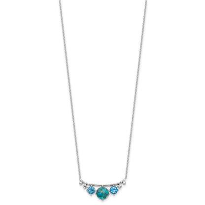 Sterling Silver  RH-pl Multi Color CZ Reconstituted Turq. w/2in ext Necklac