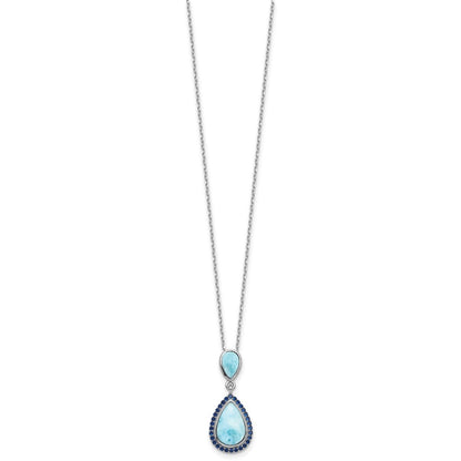 Sterling Silver RH-plated Blue CZ and Larimar 16in w/2in ext Necklace
