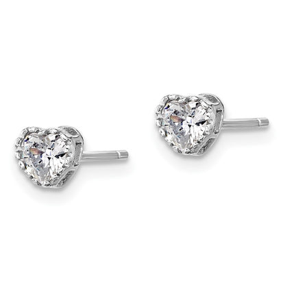 Sterling Silver Rhodium-plated Polished CZ Heart Children's 13in w/2in Ext. Necklace & Stud Earring Set