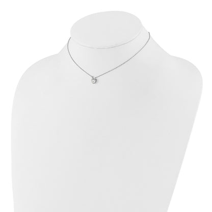 Sterling Silver Rhodium-plated Polished CZ Heart Children's 13in w/2in Ext. Necklace & Stud Earring Set