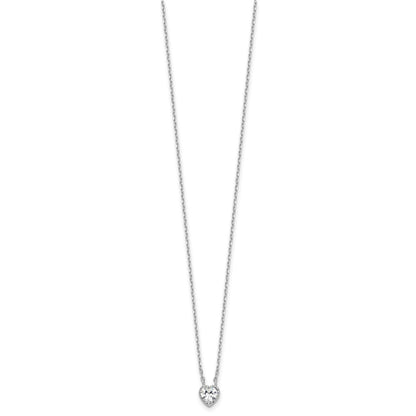 Sterling Silver Rhodium-plated Polished CZ Heart Children's 13in w/2in Ext. Necklace & Stud Earring Set