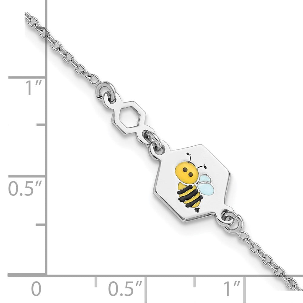 Sterling Silver Polished Enameled Bee 6in Children's Bracelet