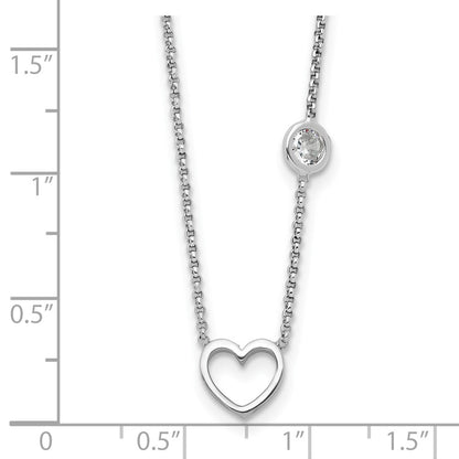 Sterling Silver Rhodium-plated CZ & Heart w/ 2in Ext. Children's Necklace