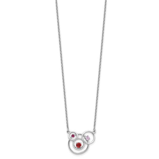 Sterling Silver Polished Amethyst, Garnet and Pink Tourmaline Circles with 2 Inch Extension Necklace
