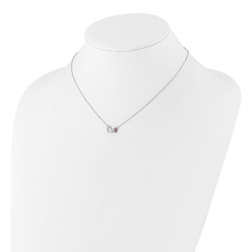 Sterling Silver Rhodium-plated with Pink CZ Hearts 16in w/2in ext Necklace