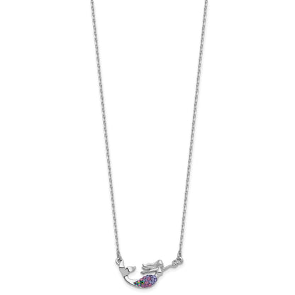 Sterling Silver Rh-plated Crystal Mermaid 17.25 w/2in Necklace