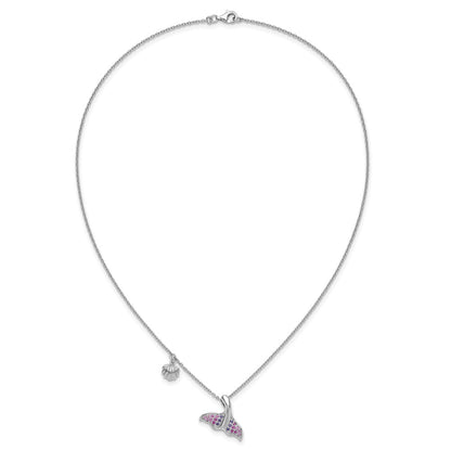 Sterling Silver Rhodium-plated Polished CZ Whale Tail 17.75in Necklace
