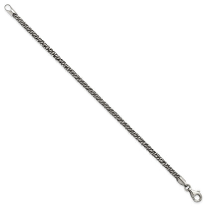Sterling Silver Antiqued 3.4mm Fancy Twist Link Mens 8 inch Bracelet