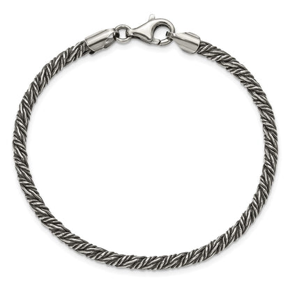 Sterling Silver Antiqued 3.4mm Fancy Twist Link Mens 8 inch Bracelet
