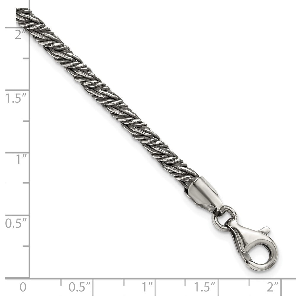 Sterling Silver Antiqued 3.4mm Fancy Twist Link Mens 8 inch Bracelet