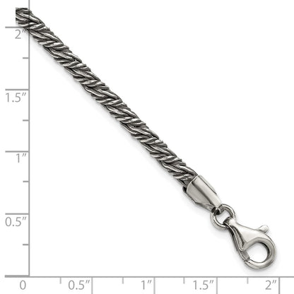 Sterling Silver Antiqued 3.4mm Fancy Twist Link Mens 8 inch Bracelet