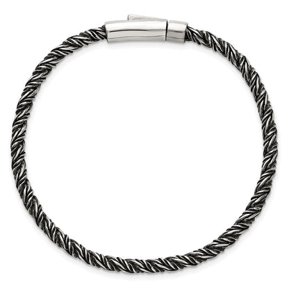 Sterling Silver Antiqued Polished 3.75mm Twisted Franco Chain 8 inch Bracelet