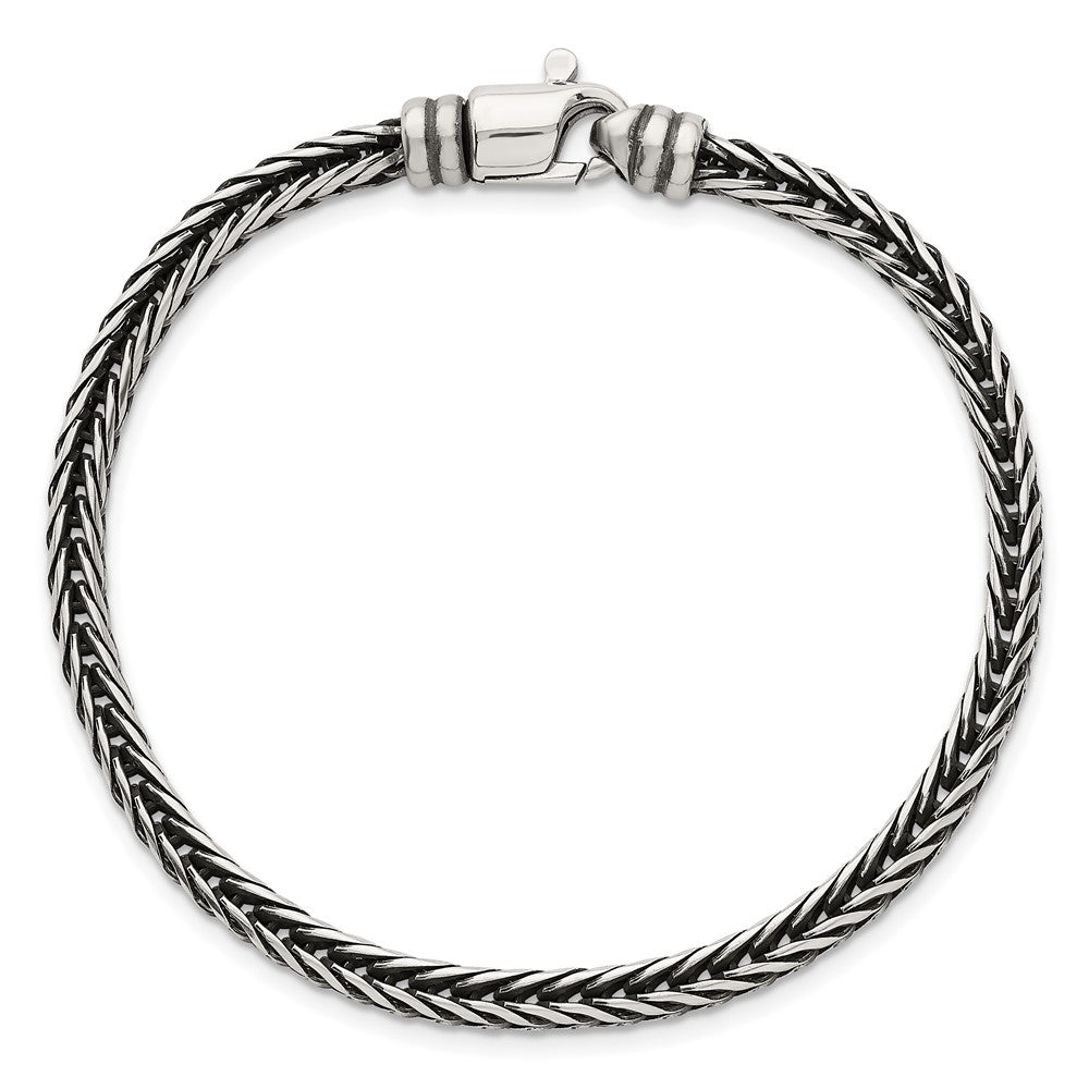Sterling Silver Antiqued Polished 4.25mm Franco Chain 8 inch Bracelet