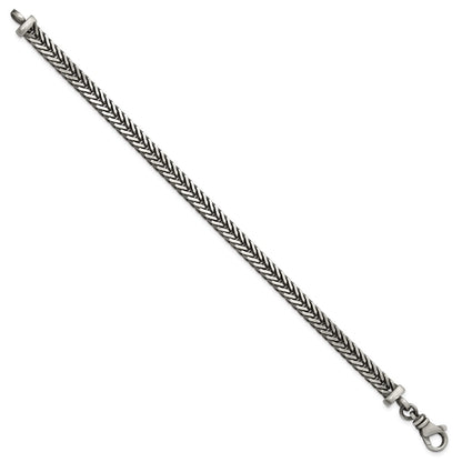 Sterling Silver Antiqued 5.5mm Franco Link Mens 8 inch Bracelet
