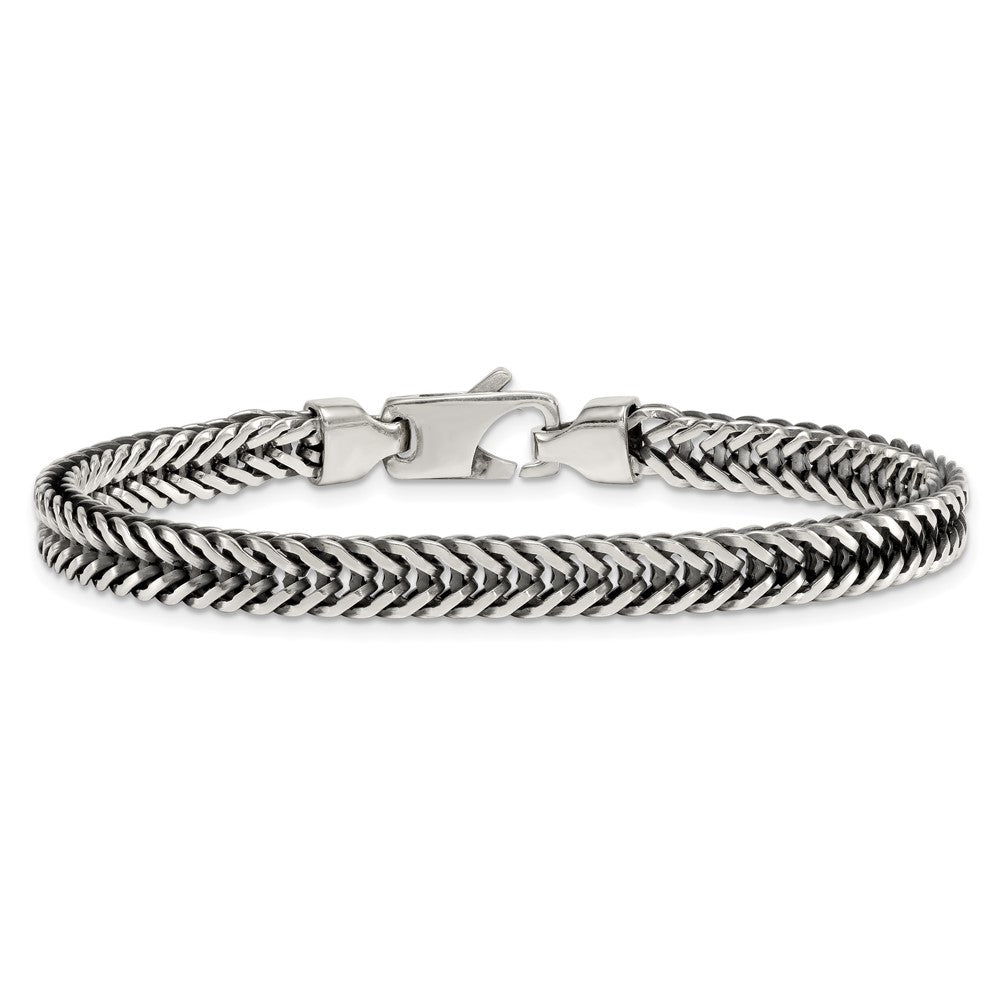 Sterling Silver Antiqued Polished 6mm Wheat Chain 8 inch Bracelet