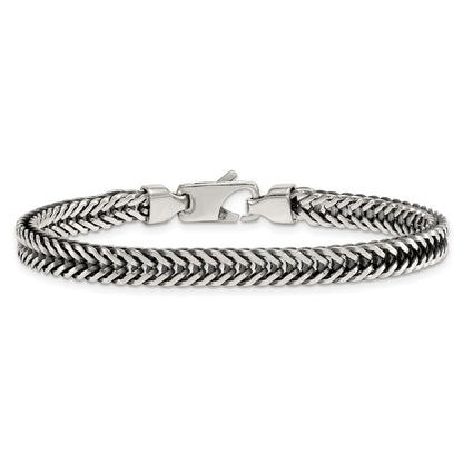 Sterling Silver Antiqued Polished 6mm Wheat Chain 8 inch Bracelet