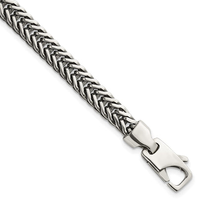Sterling Silver Antiqued Polished 6mm Wheat Chain 8 inch Bracelet