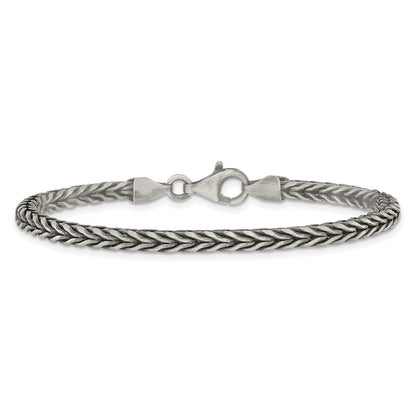 Sterling Silver Antiqued 3.9mm Wheat Link Mens 8 inch Bracelet