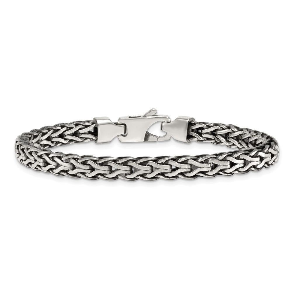 Sterling Silver Antiqued Polished 6mm Fancy Flat Chain 7.75 inch Bracelet