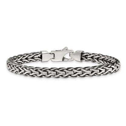 Sterling Silver Antiqued Polished 6mm Fancy Flat Chain 7.75 inch Bracelet