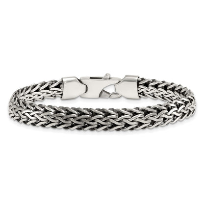 Sterling Silver Antiqued Polished 8.25mm Fancy Chain 7.75 inch Bracelet