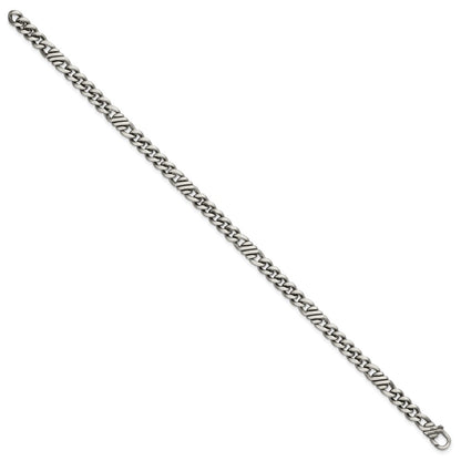 Sterling Silver Black Ruthenium-plated Brushed Fancy Curb Chain Mens 8.5 inch Bracelet