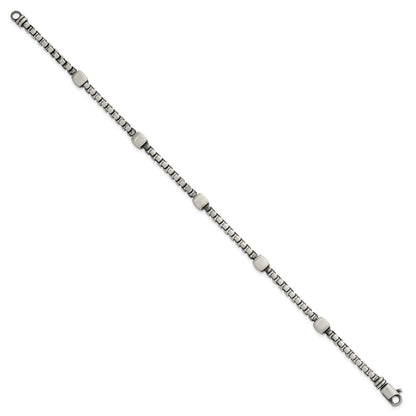Sterling Silver Black Ruthenium-plated Brushed Box Chain and Beads Mens 8.5 inch Bracelet