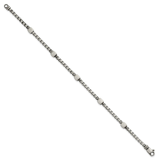 Sterling Silver Black Ruthenium-plated Brushed Box Chain and Beads Mens 8.5 inch Bracelet