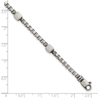 Sterling Silver Black Ruthenium-plated Brushed Box Chain and Beads Mens 8.5 inch Bracelet