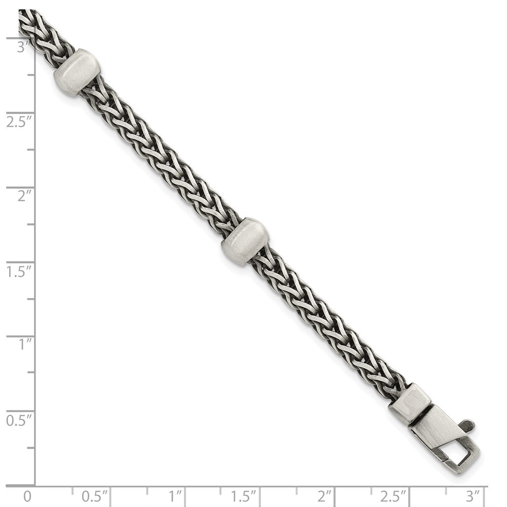 Sterling Silver Black Ruthenium-plated Brushed Franco Chain and Beads Mens 8.5 inch Bracelet