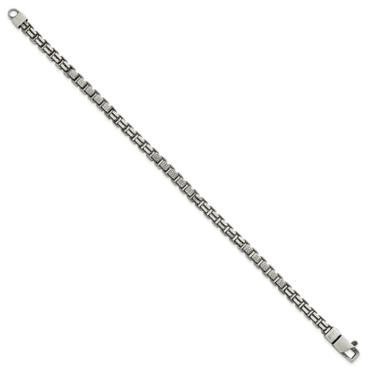 Sterling Silver Black Ruthenium-plated Brushed and Textured Fancy Box Chain Mens 8.5 inch Bracelet