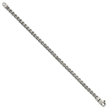 Sterling Silver Black Ruthenium-plated Brushed and Textured Fancy Box Chain Mens  8.5 inch Bracelet