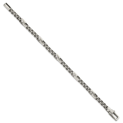 Sterling Silver Black Ruthenium-plated Brushed Fancy Box Chain Mens 8.5 inch Bracelet