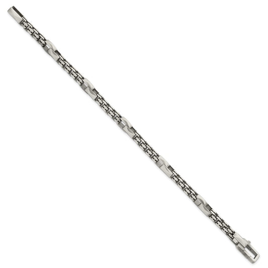 Sterling Silver Black Ruthenium-plated Brushed Fancy Box Chain Mens 8.5 inch Bracelet