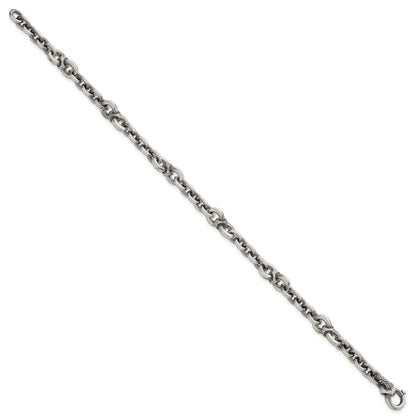 Sterling Silver Black Ruthenium-plated Brushed and Textured Fancy Cable Link Mens 8.5 inch Bracelet