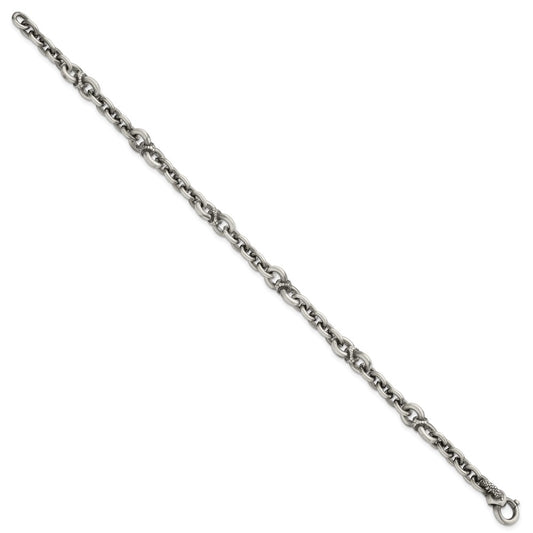 Sterling Silver Black Ruthenium-plated Brushed and Textured Fancy Cable Link Mens 8.5 inch Bracelet