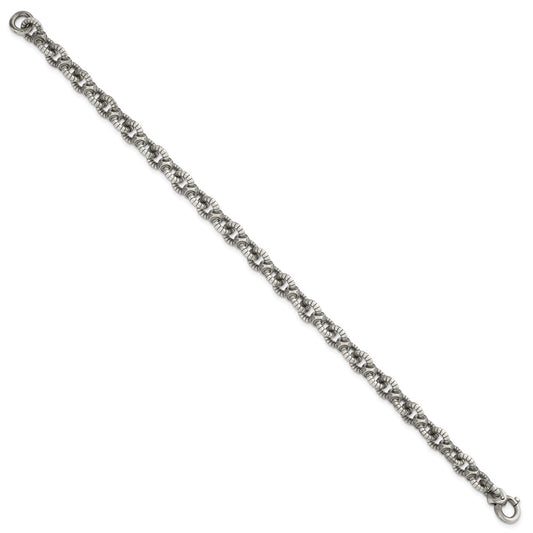 Sterling Silver Black Ruthenium-plated Brushed Fancy Textured Cable Link Mens 8.5 inch Bracelet